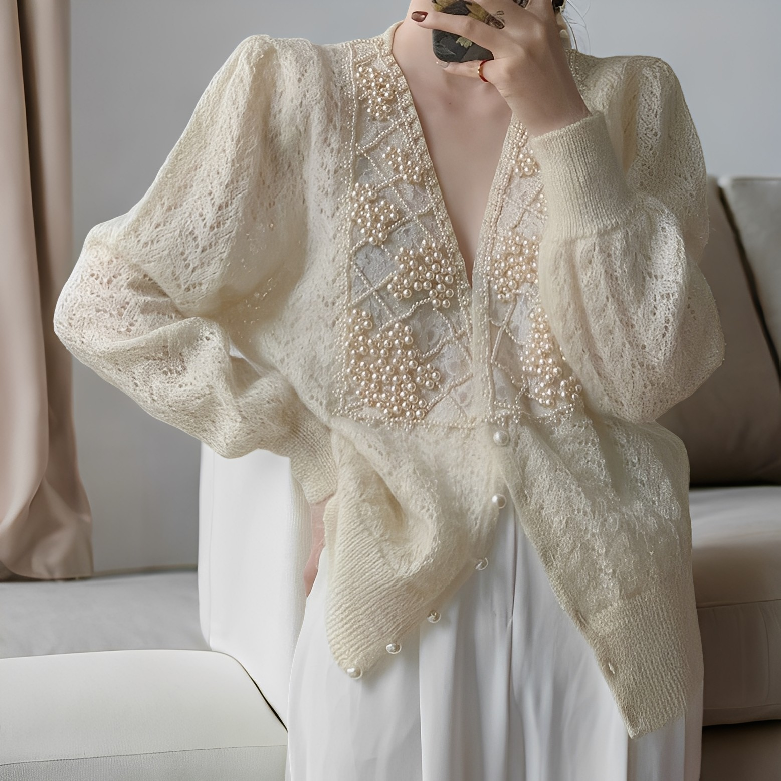 Jolie - Elegante suéter de punto con botones de nácar