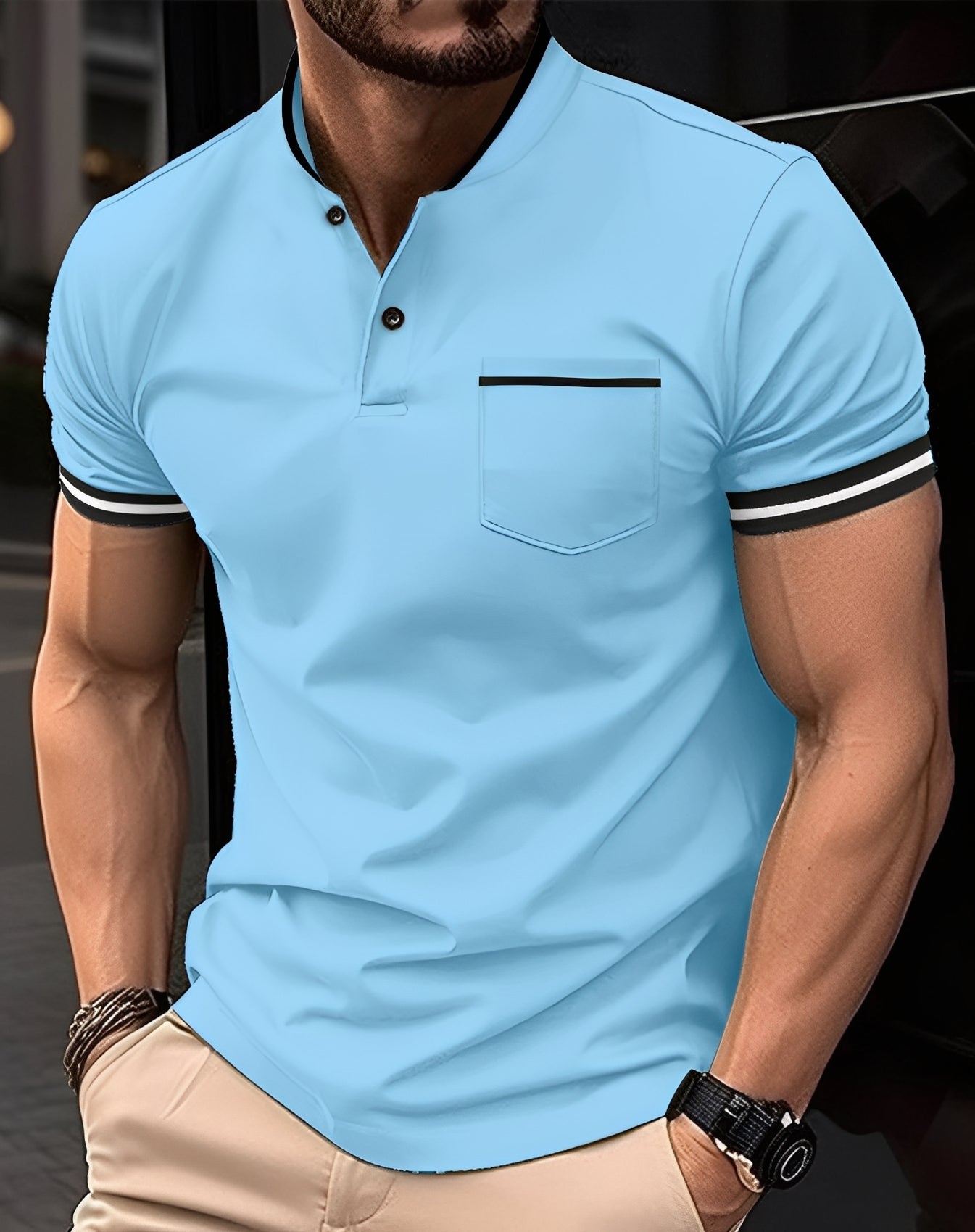 Wilford - Elegante camiseta polo de algodón con bolsillo para hombres
