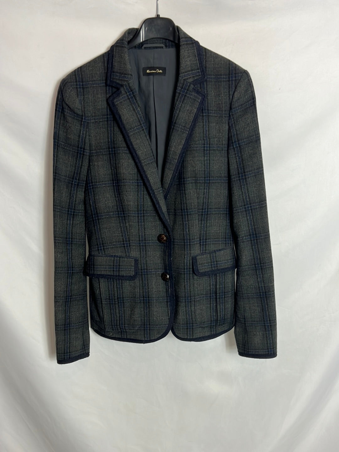 MASSIMO DUTTI. Blazer lana azul y gris. T 38