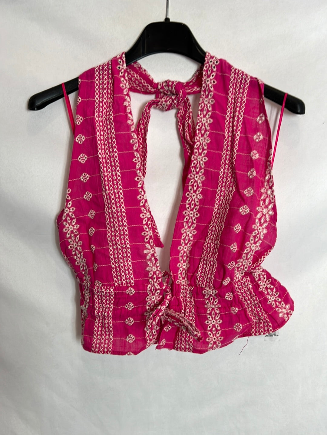 ZARA. Top rosa atado al cuello. T S