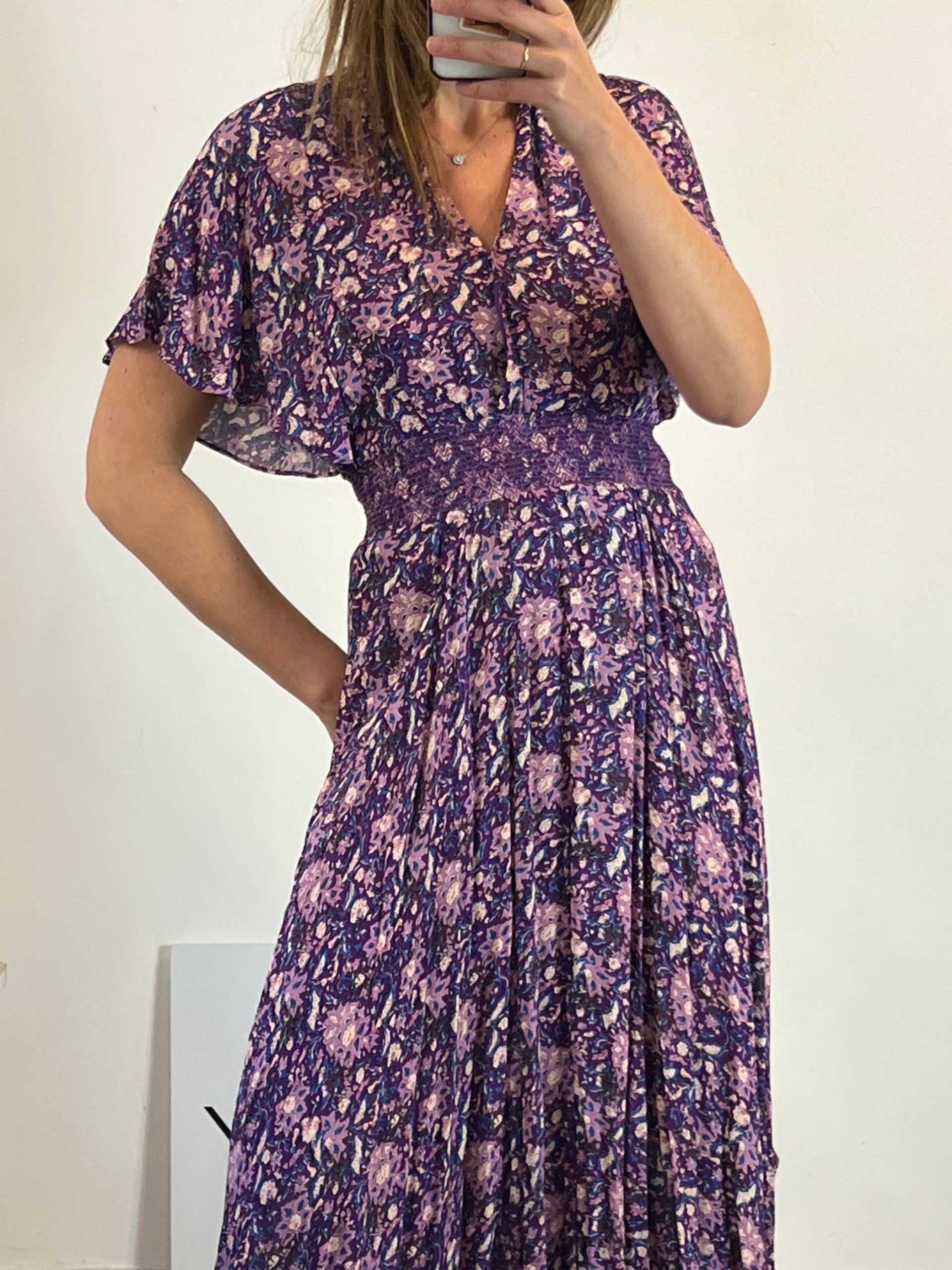 BERENICE. Vestido largo estampado detalle cintura. T 34 (S)