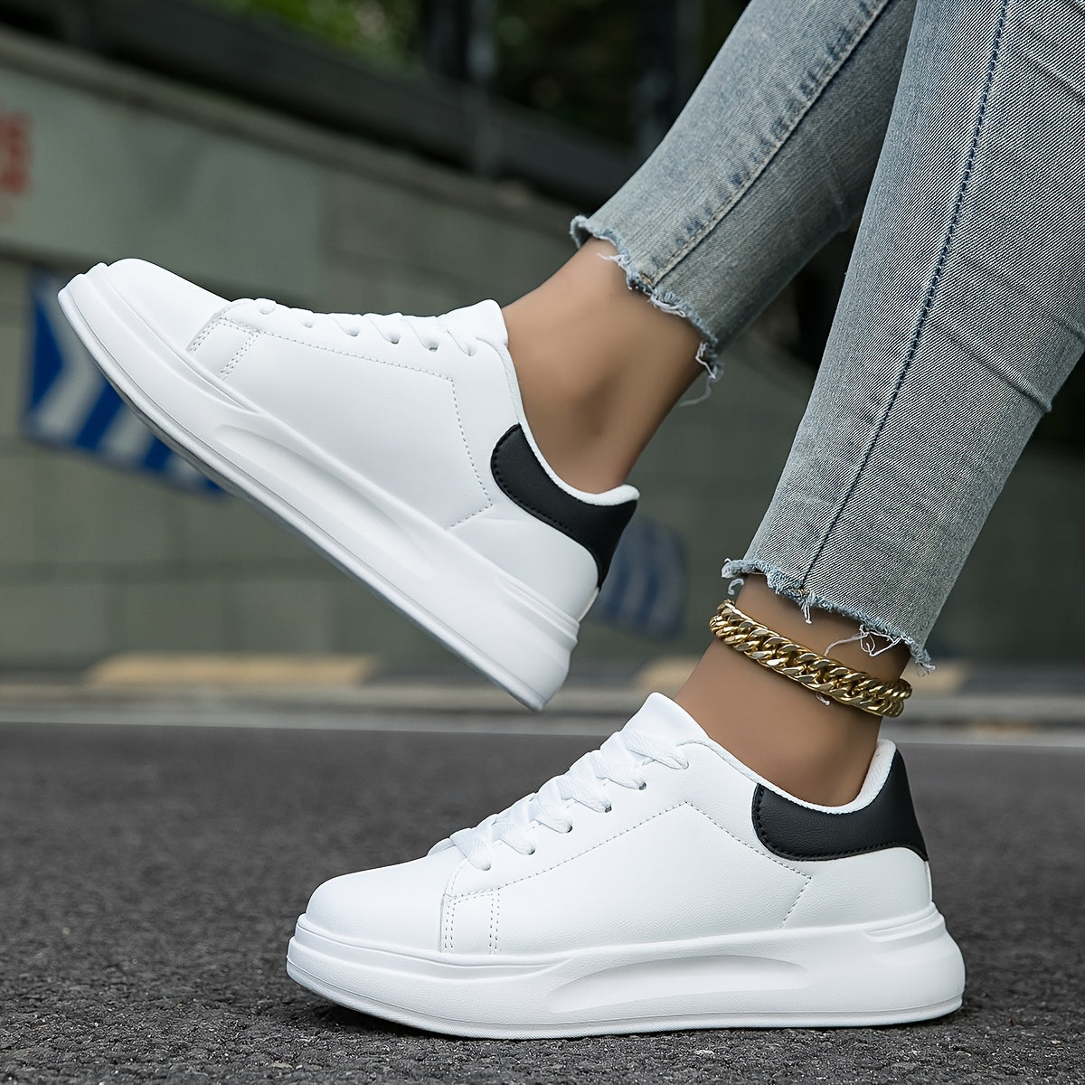 Techno - Zapatillas de Cuero Blancas Mujer Look Limpio