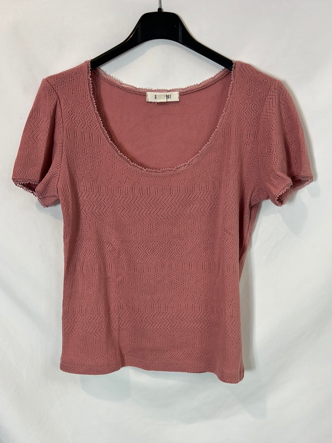 SLOWLOVE. Top rosa troquelado T.xs