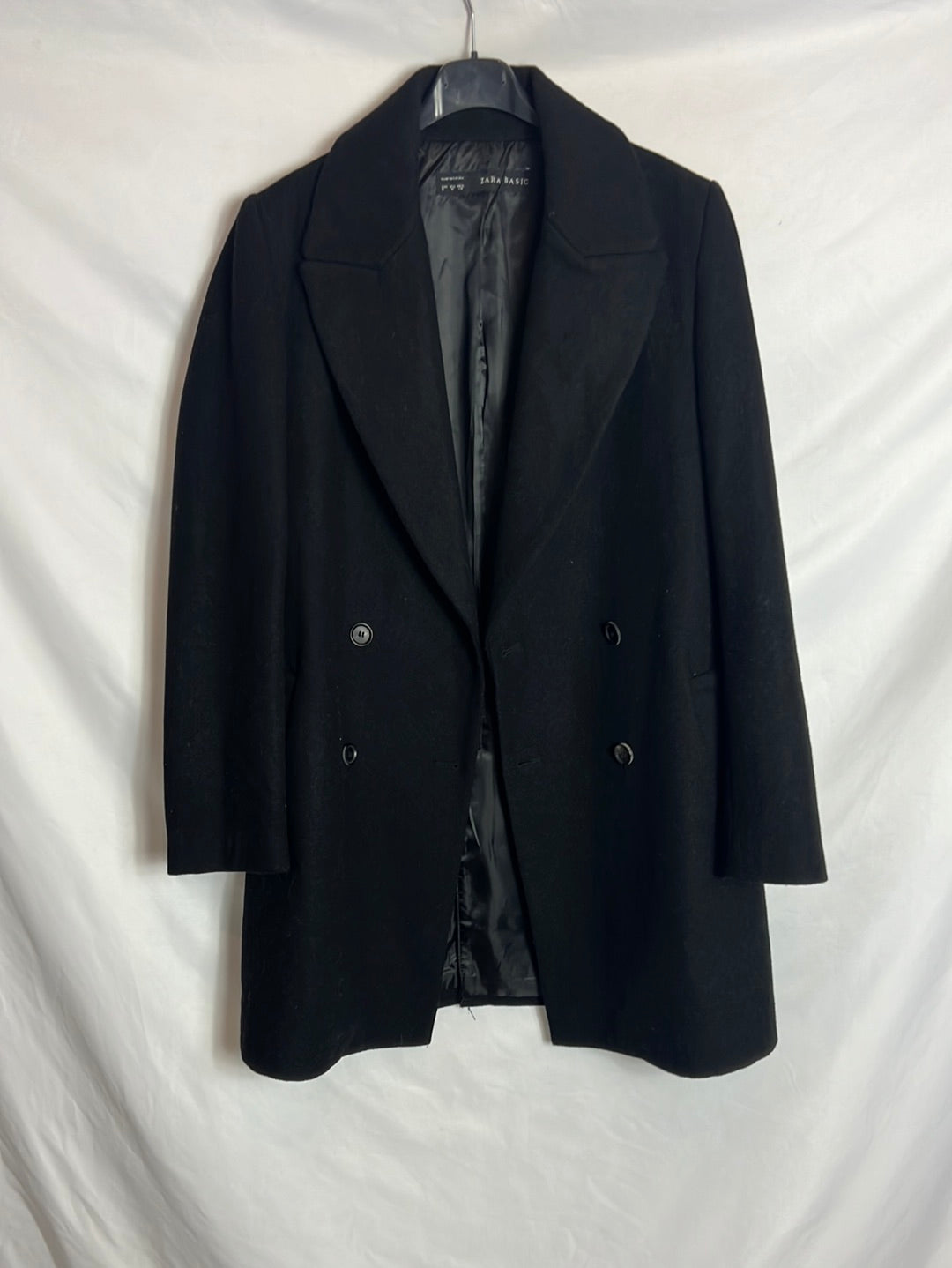 ZARA. Abrigo paño negro T.m