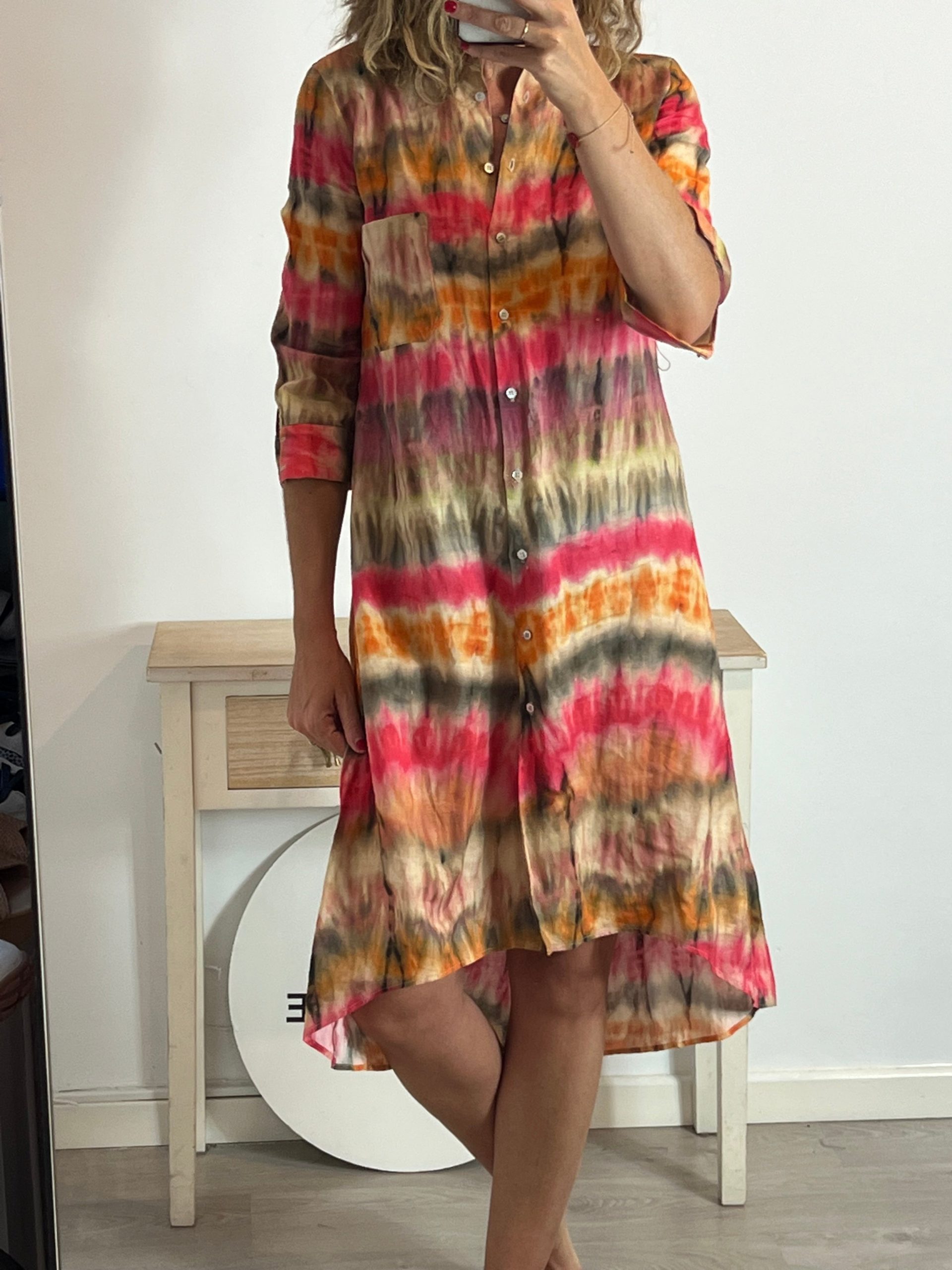 ZARA. Vestido lino camisero colores T L