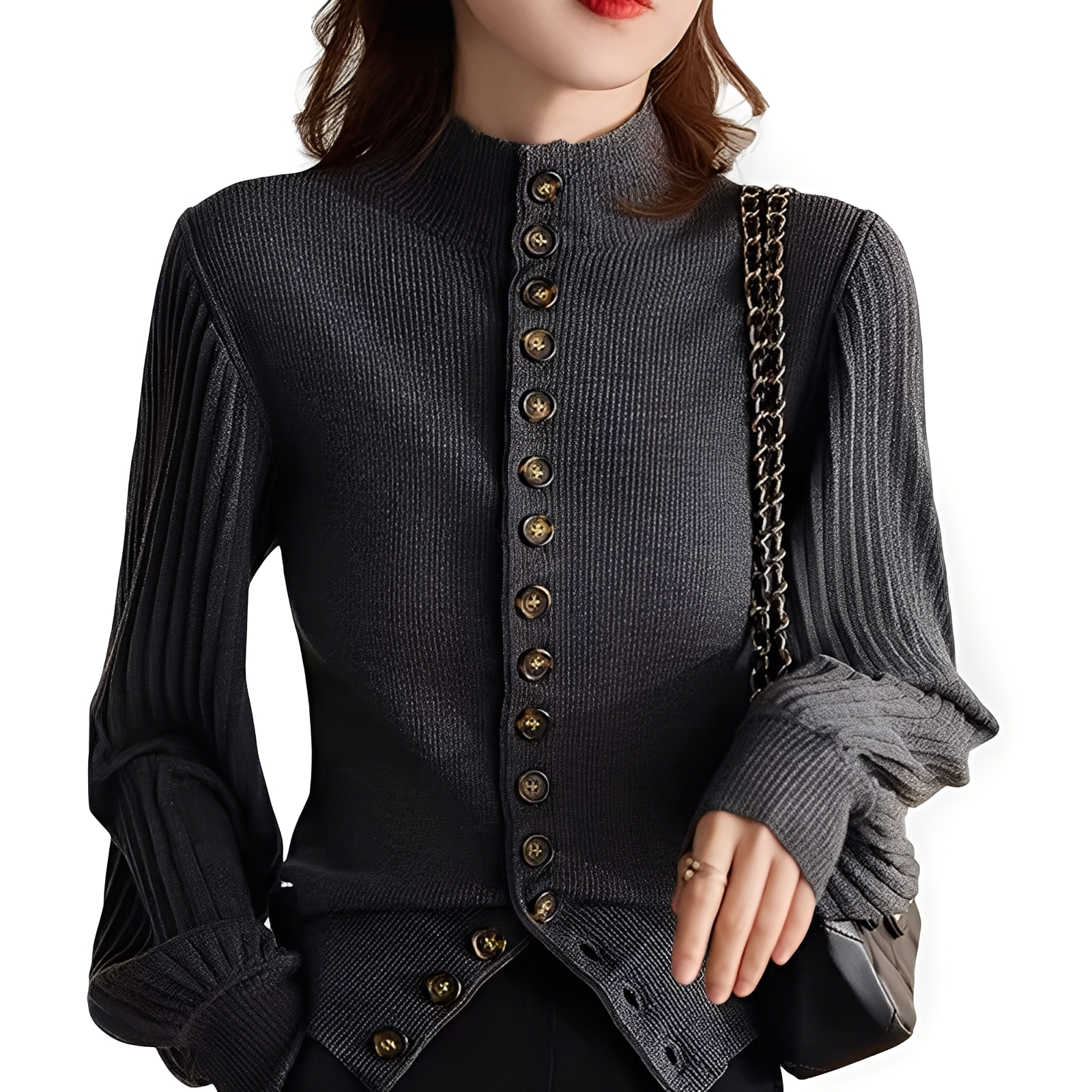 Adelyn - Top de punto casual con mangas de farol para mujer