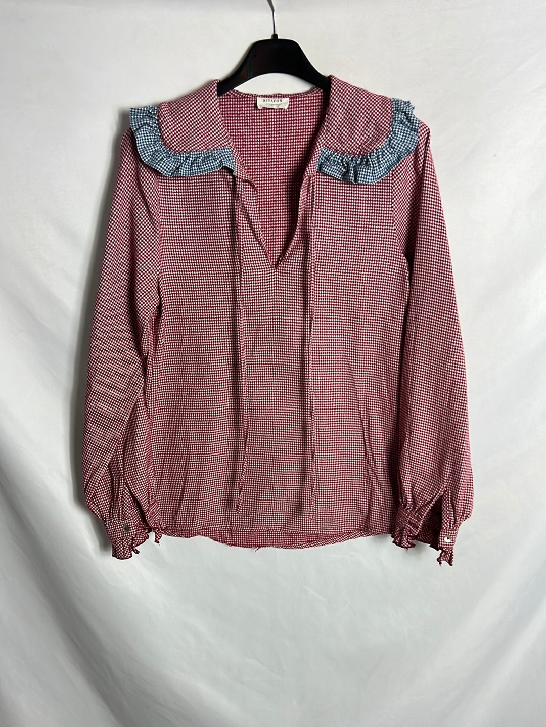 RITAVON. Blusa roja pata de gallo textura . T 34