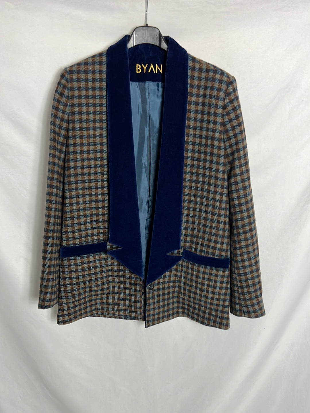 BYAN. Blazer lana cuadros y terciopelo . T M