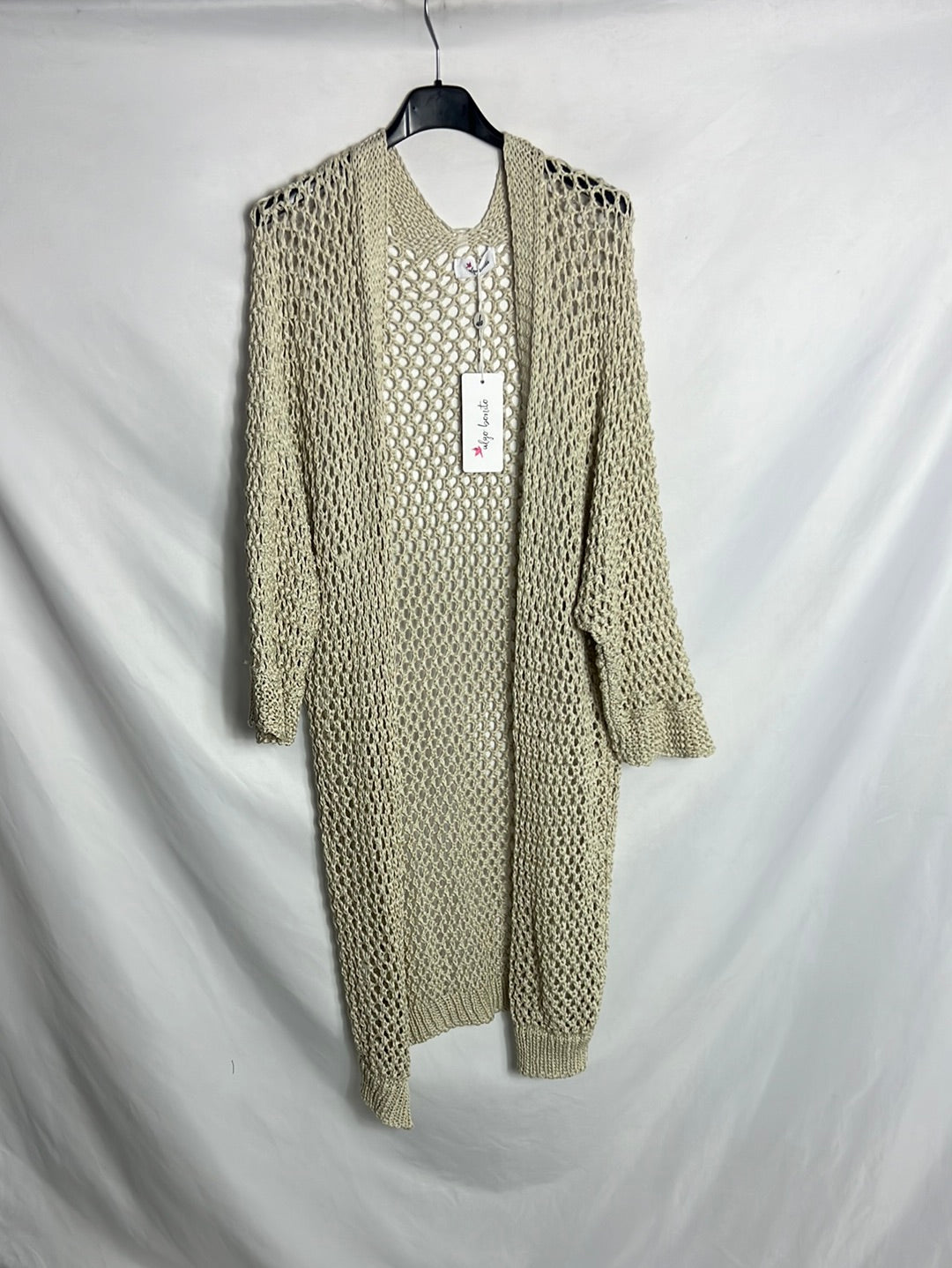 ALGO BONITO. Cárdigan largo beige punto abierto. T U