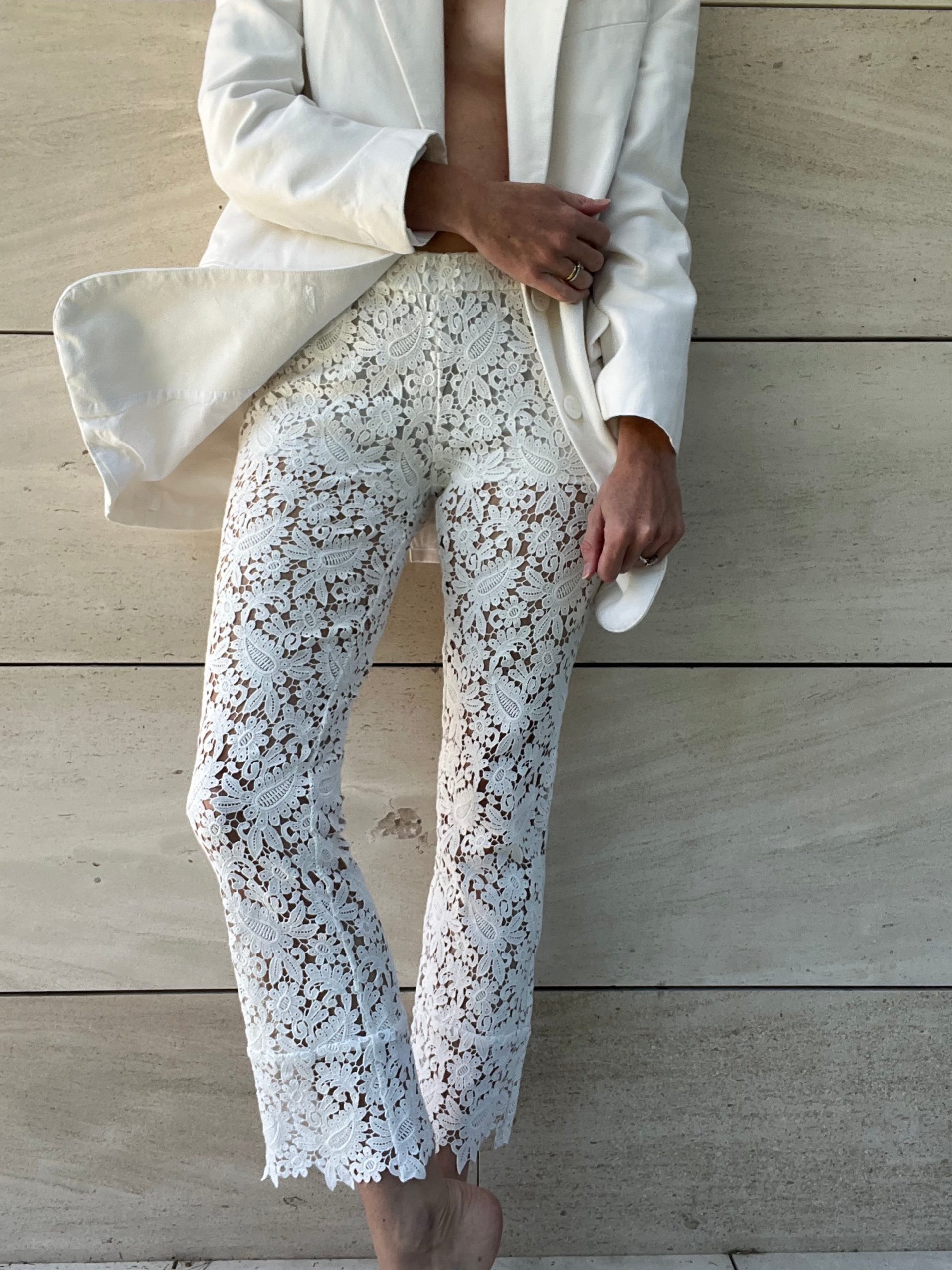 MAJE. Pantalón encaje blanco elástico T.1(s)