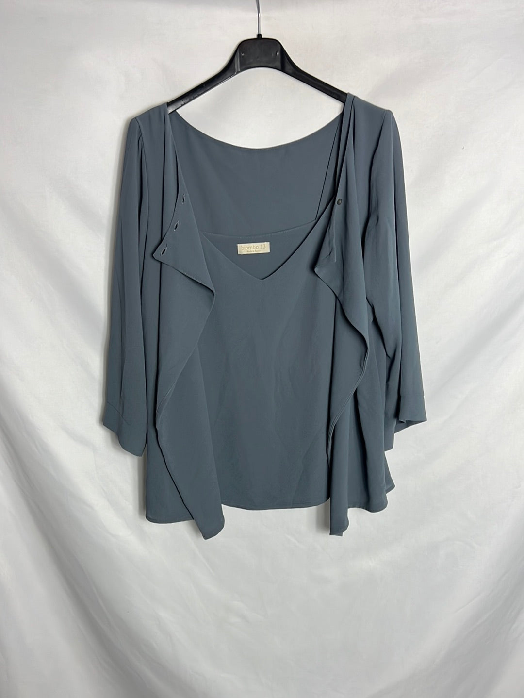 BIMANI. Conjunto top y kimono azul fluido. T M/L