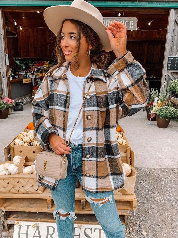 Justy - Camisa de franela casual y holgada para mujer