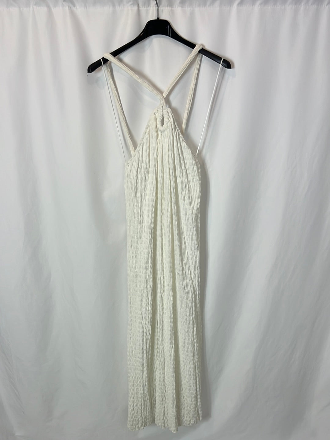 ZARA. Vestido blanco midi textura. T M