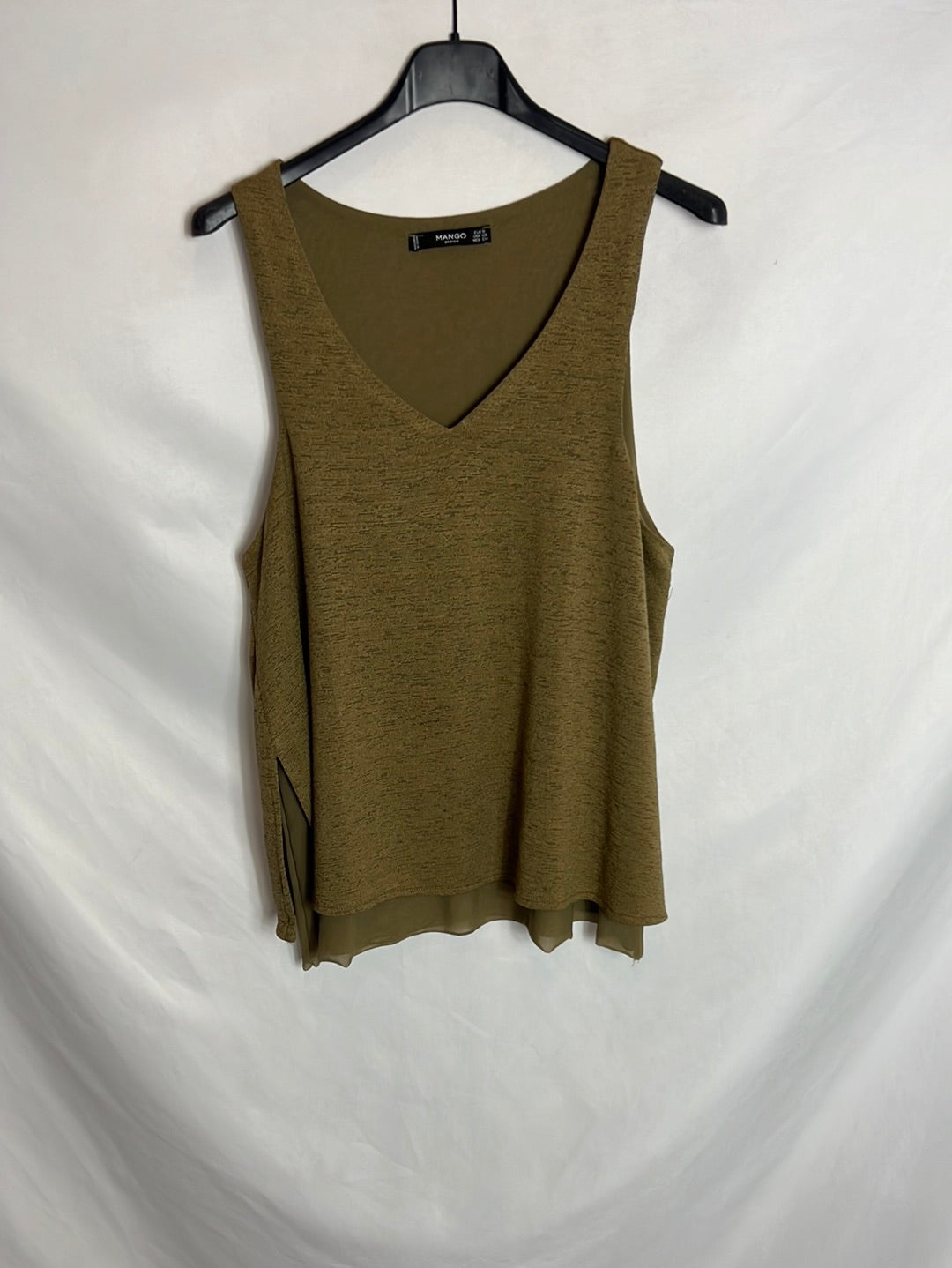 ZARA. Top verde jaspeado doble capa. T S