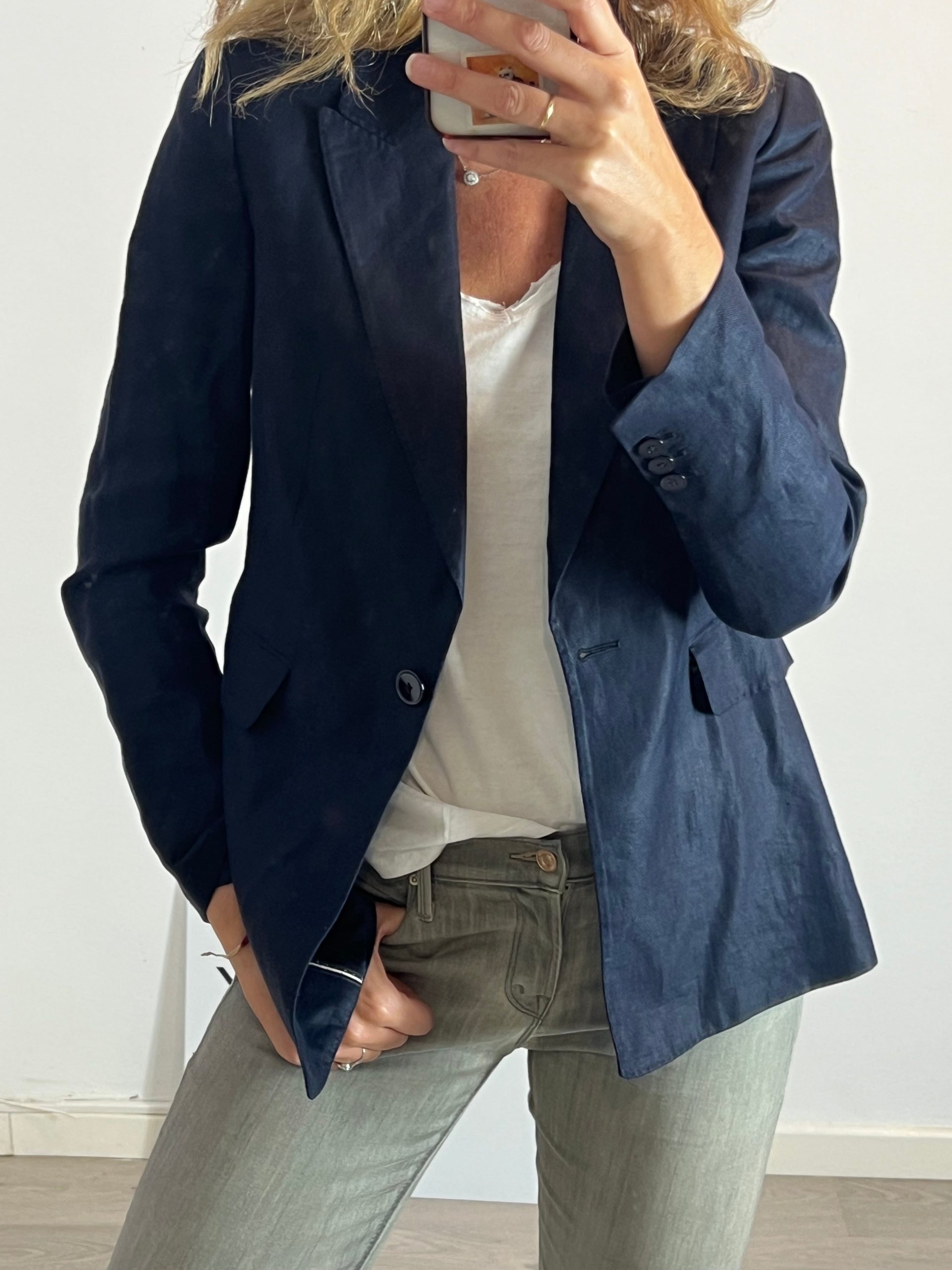 MASSIMO DUTTI. blazer azul lino T.40