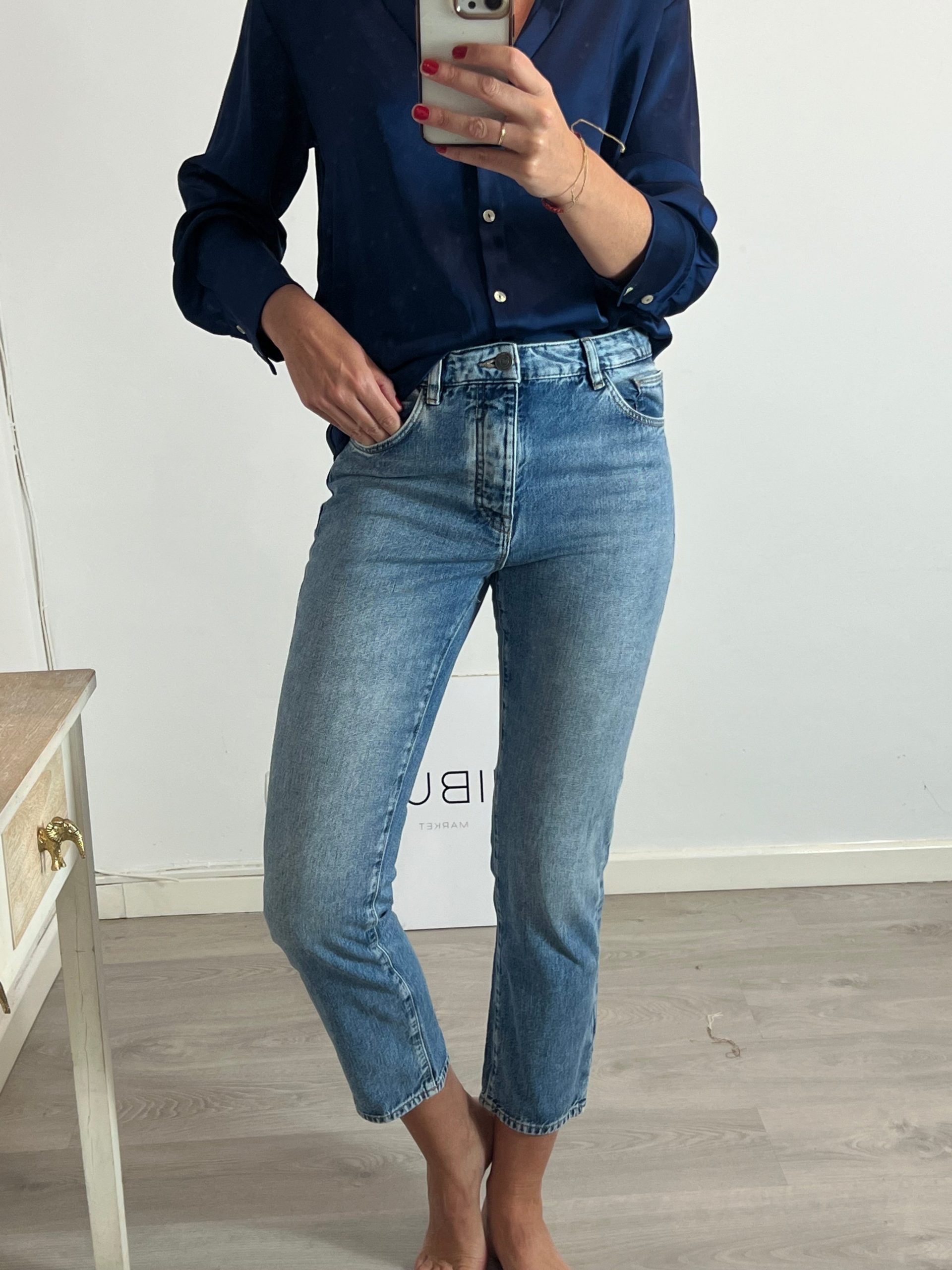 MASSIMO DUTTI. Denim recto abotonado. T 38