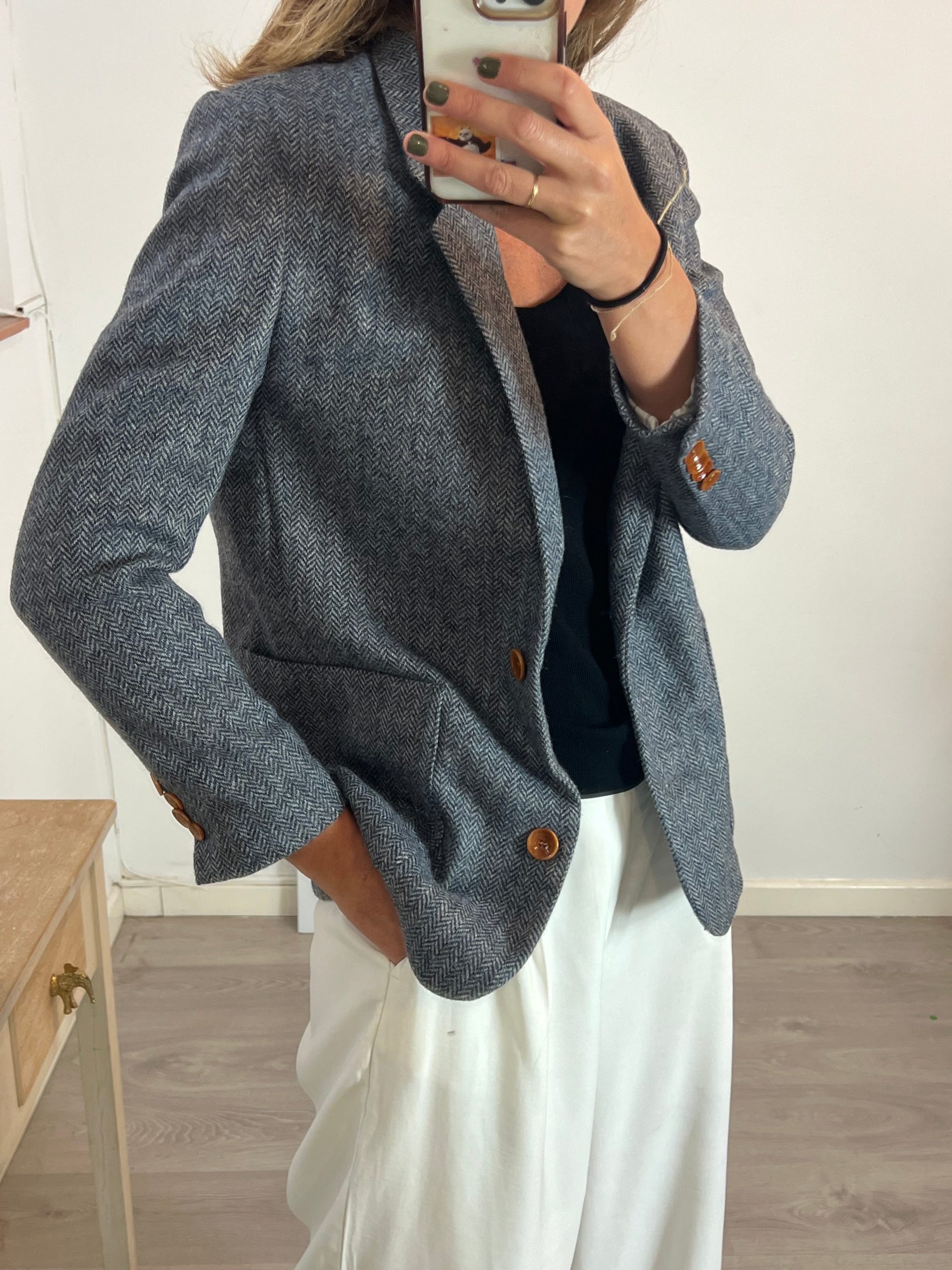 SESSÚN. Blazer azul jaspeada lana. T S