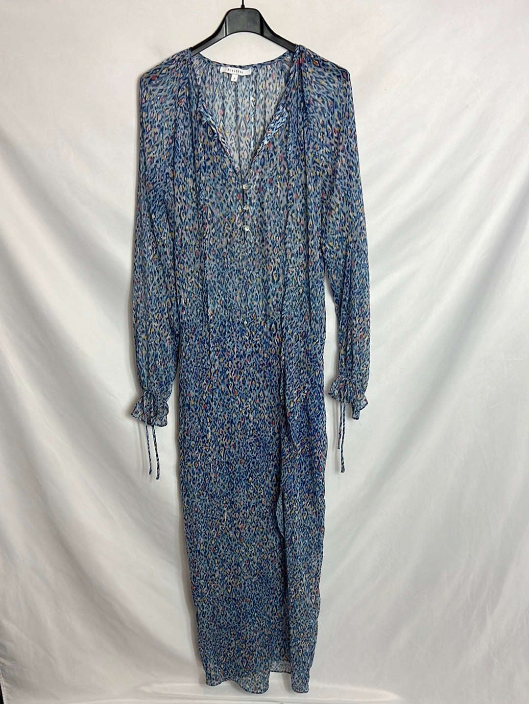 SCALPERS. Vestido midi azul estampado. T S