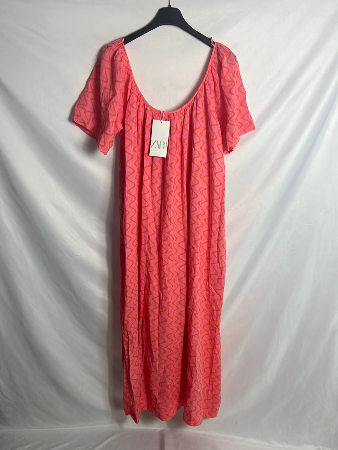 ZARA. Vestido rosa zig zag naranja. T XS(S/m)