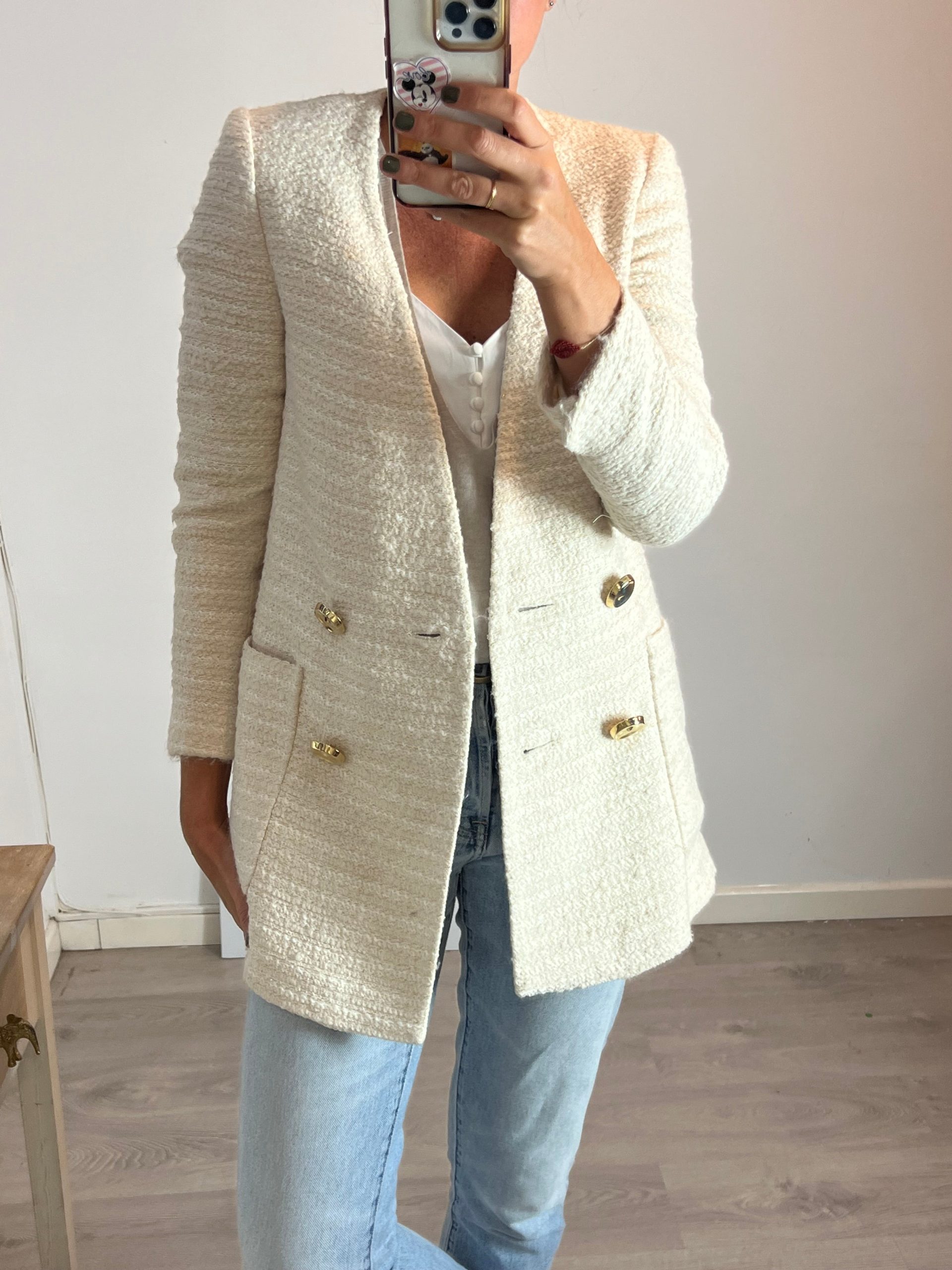 ZARA. Chaqueta larga tweed hilos brillo. TXS