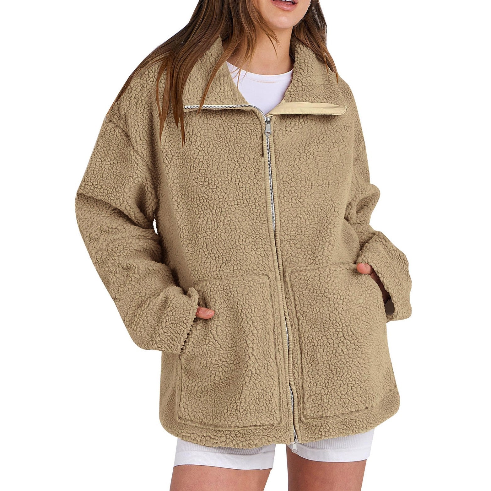 Adamina - Abrigo de lana suelto con cuello alto para mujeres