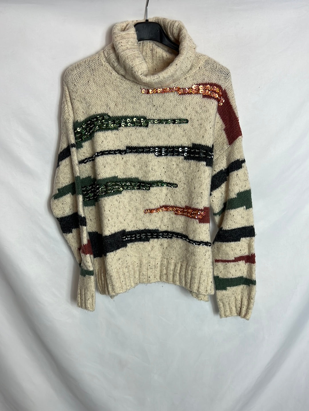 FÓRMULA JOVEN. Jersey beige jaspeado detalles. T 38