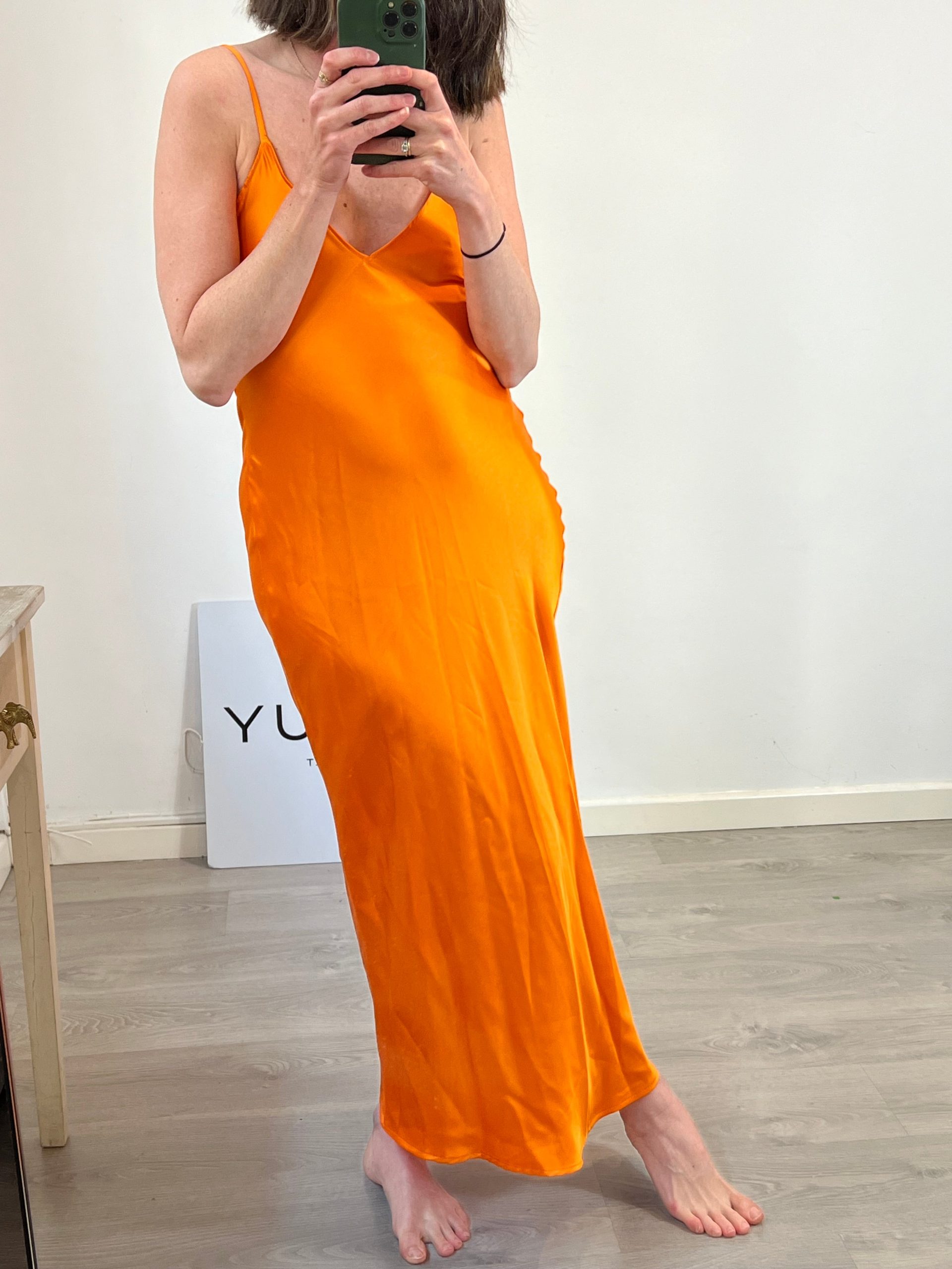 ZARA. Vestido lencero naranja T.s