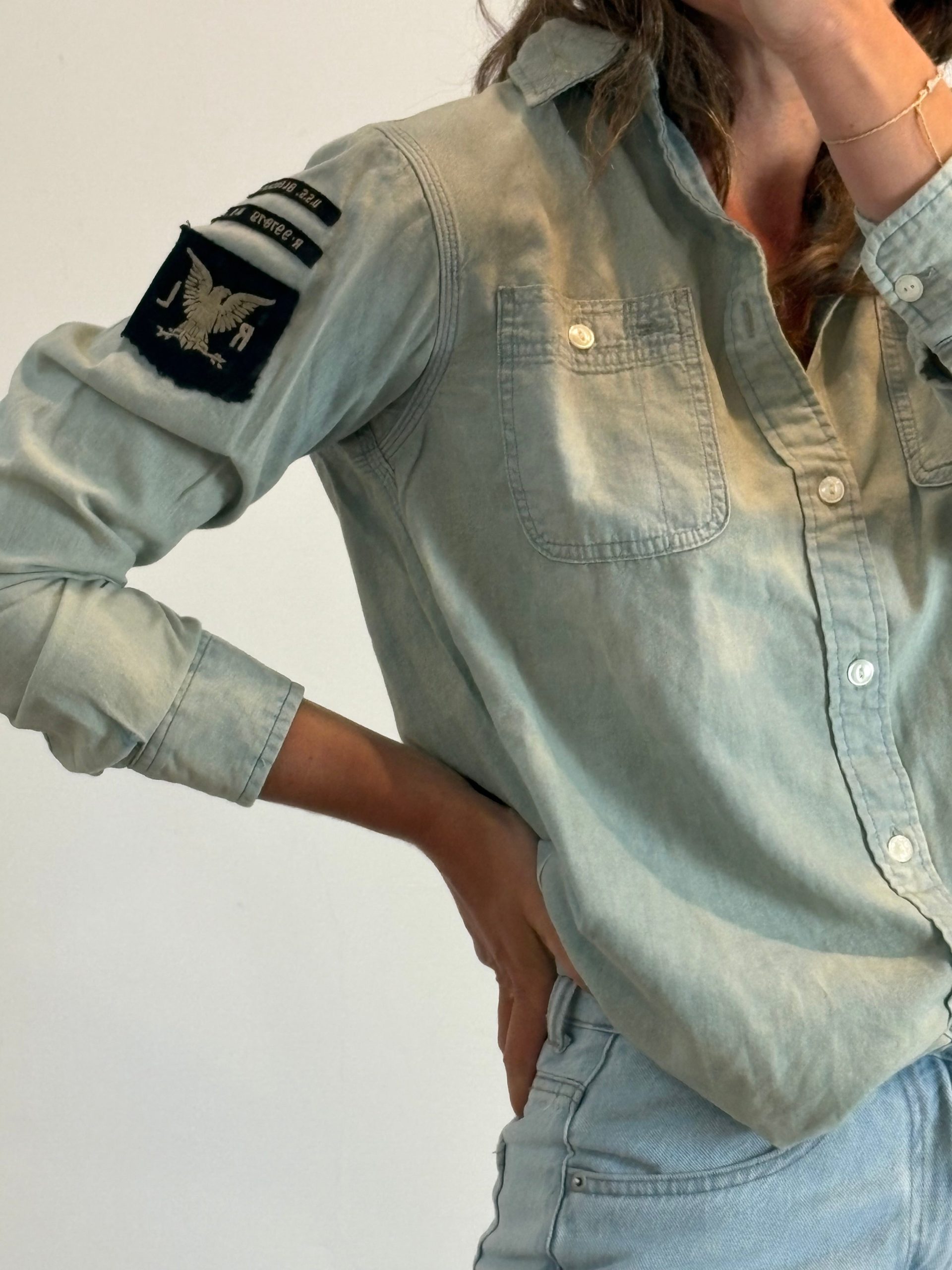 RALPH LAUREN. Camisa denim fluida logo. T M