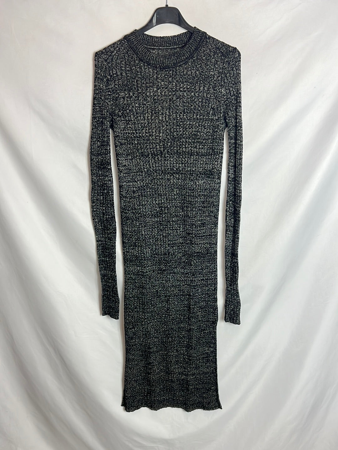 ISABEL MARANT. Vestido gris canalé jaspeado. T 36