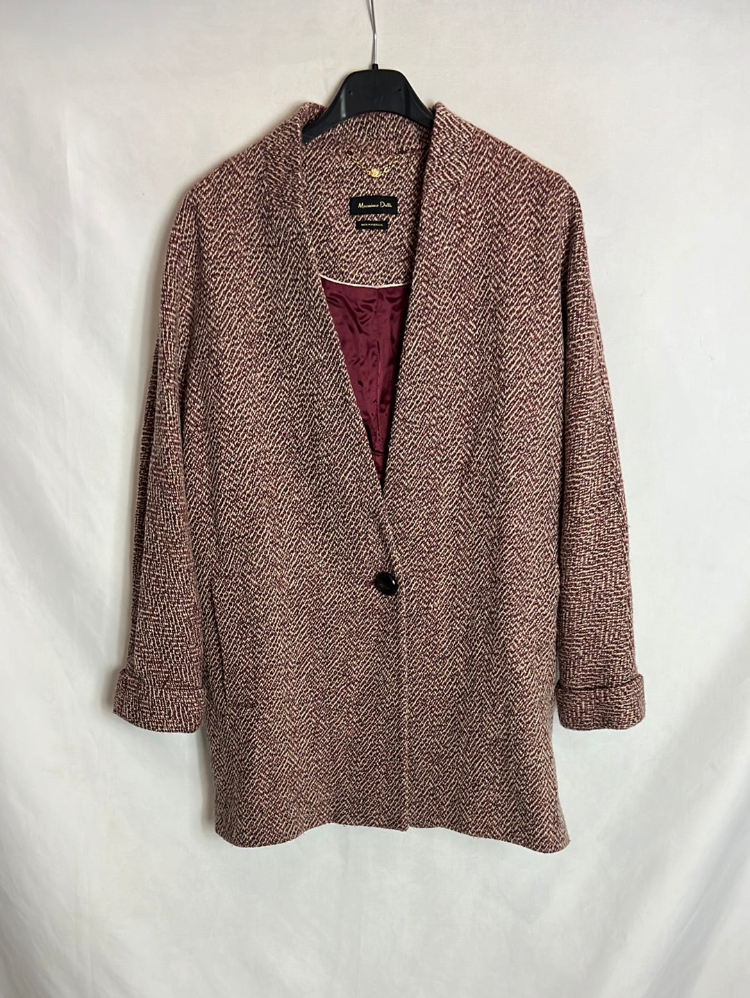 MASSIMO DUTTI. Abrigo/chaqueta burdeos y beige jaspeado . T M