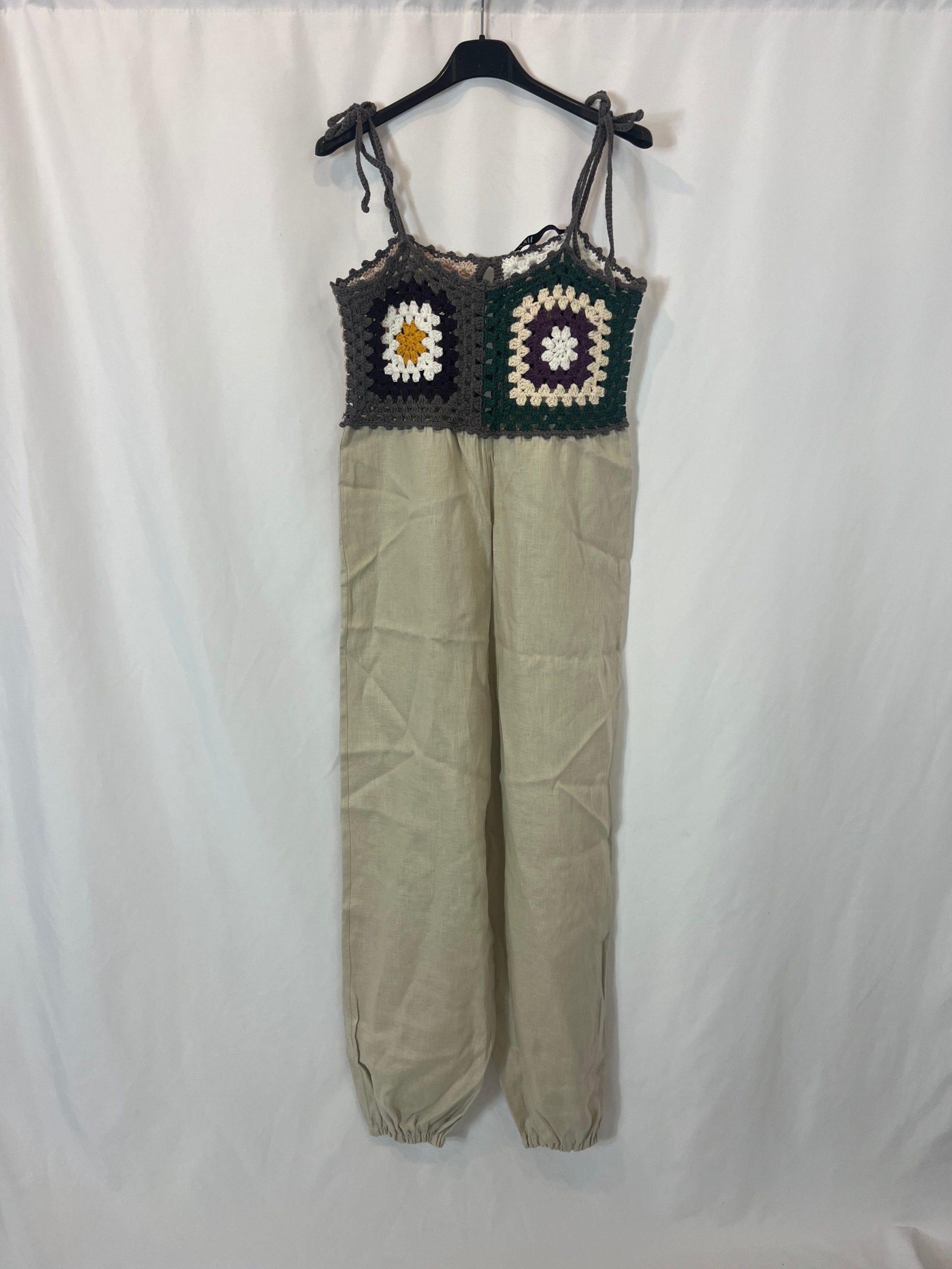ZARA. Mono largo lino y crochet colores. T S