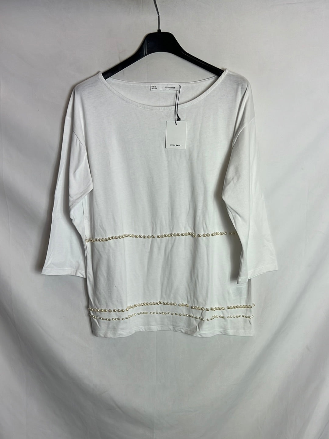 SFERA. Camiseta blanca perlas. T S