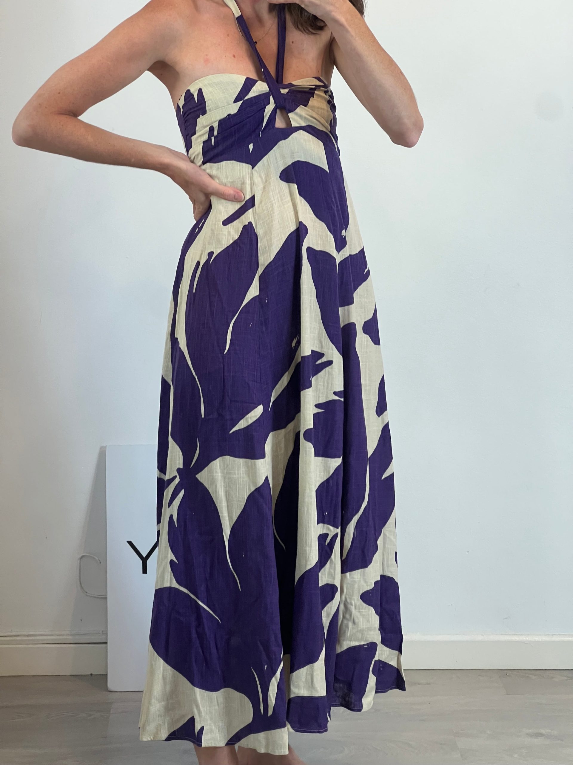 OYSHO. Vestido largo flores con lino T.s