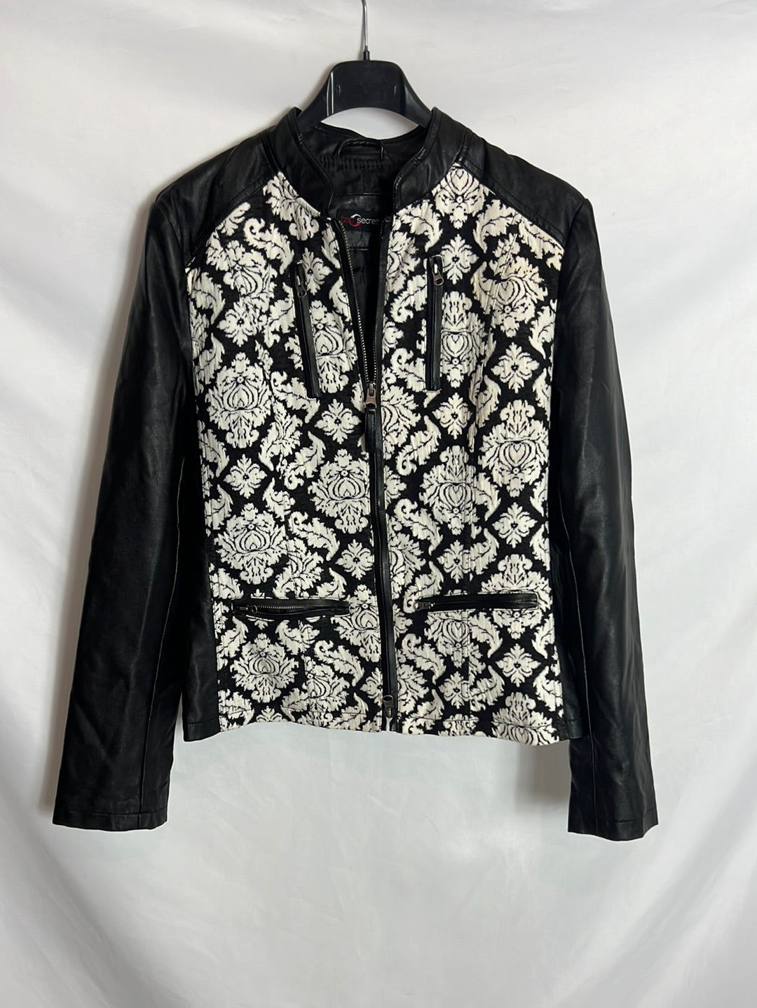 TOP SECRET. Chaqueta doble textura negra. T 36