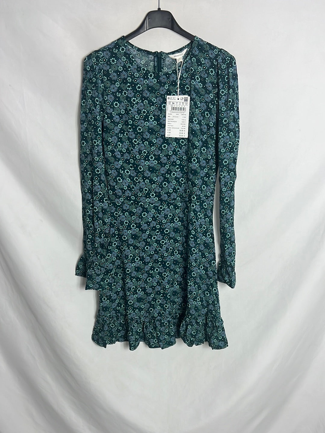 SPRINGFIELD. Vestido corto verde flores T.34