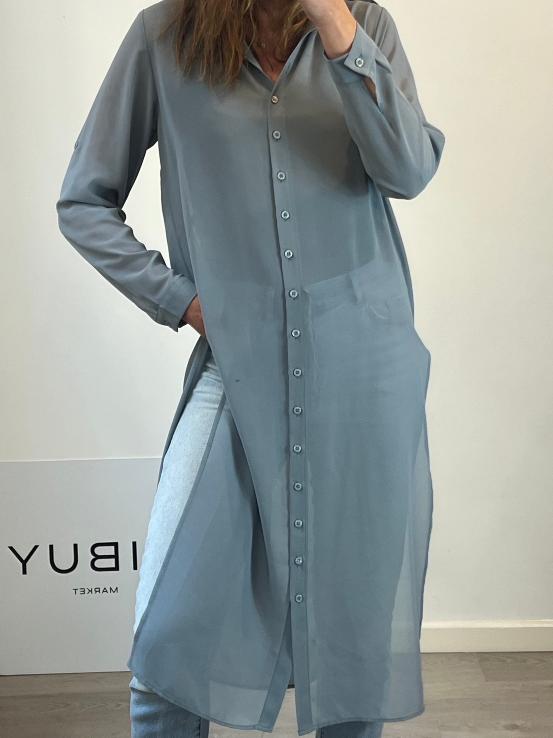 BIMANI. Blusa larga aberturas semitransparente. T L