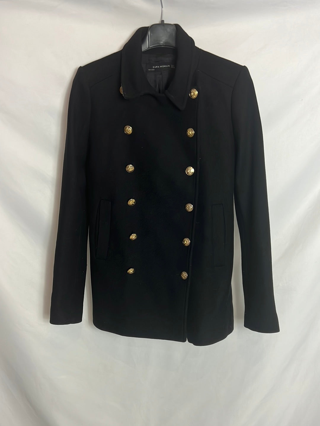 ZARA. Chaqueta negra paño estilo militar. T S