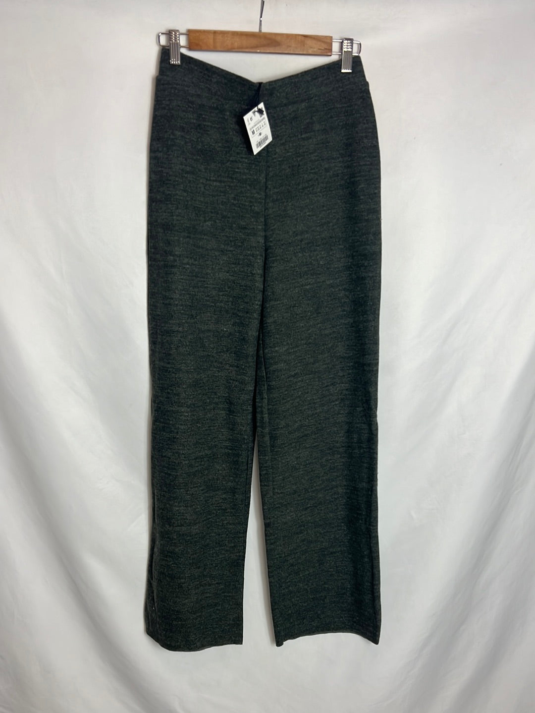 ZARA. Pantalón punto gris jaspeado pata ancha. T S