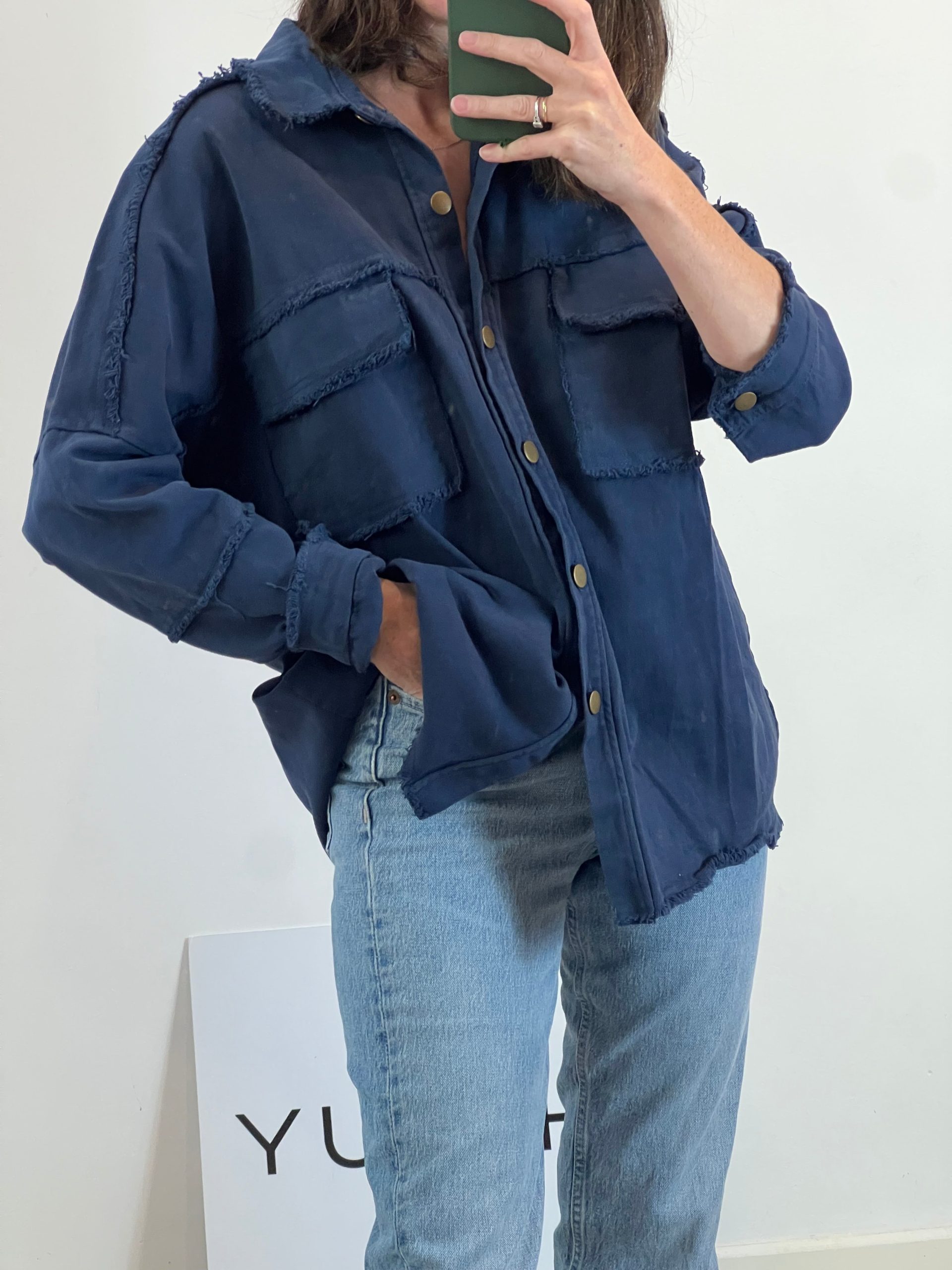 RENATTA&CO. Chaqueta azul detalle flecos. T. M