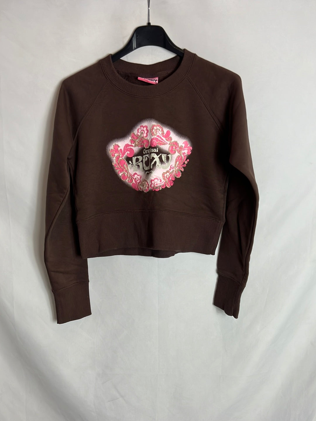 ROXY. Sudadera marrón cropped logo.T 14años