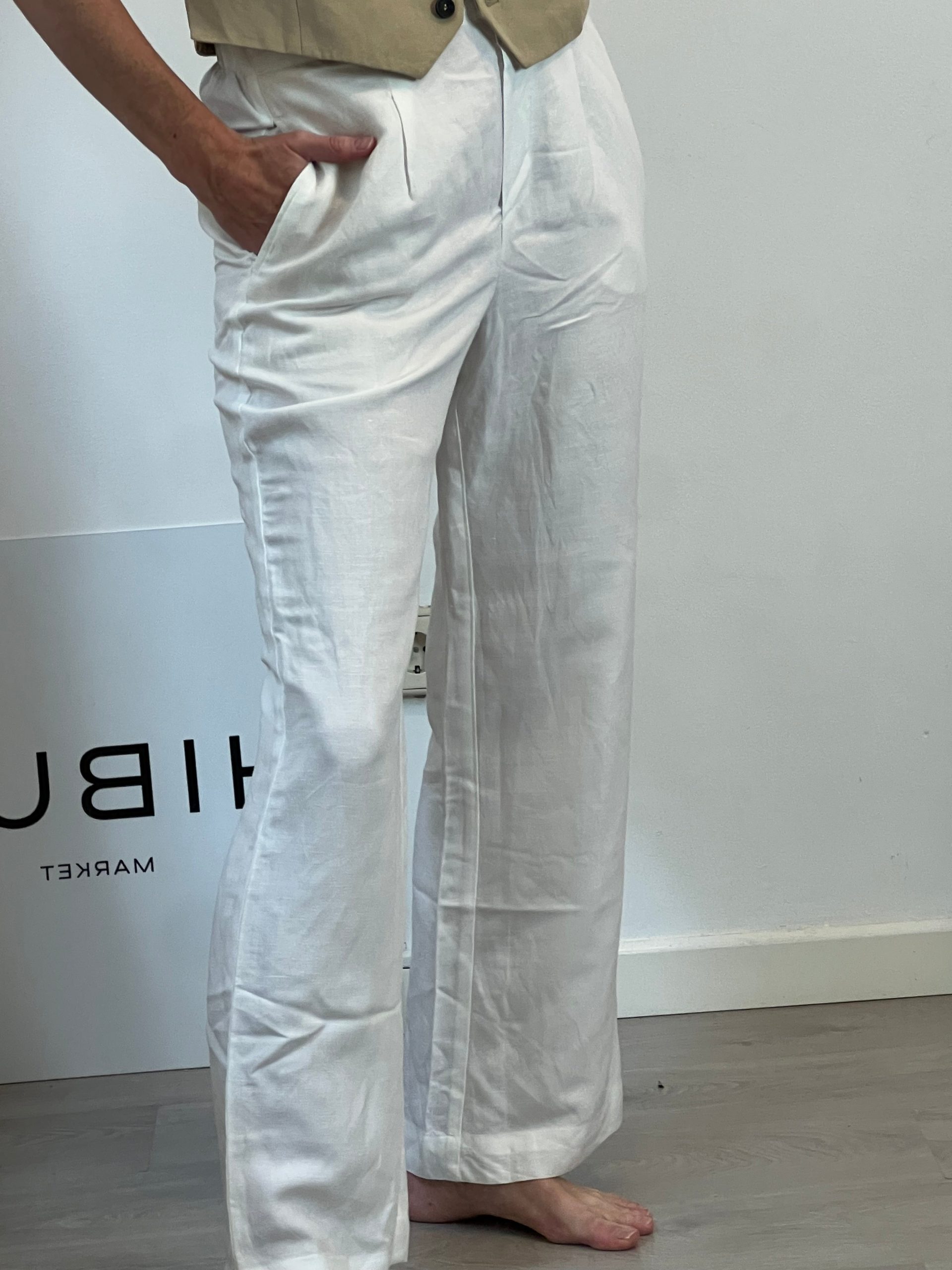 OYSHO. Pantalón lino blanco T.s