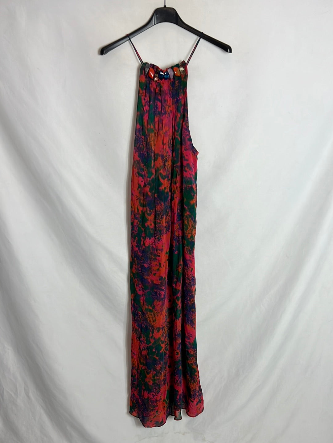 ZARA. Vestido midi gasa estampado cuello halter. T S