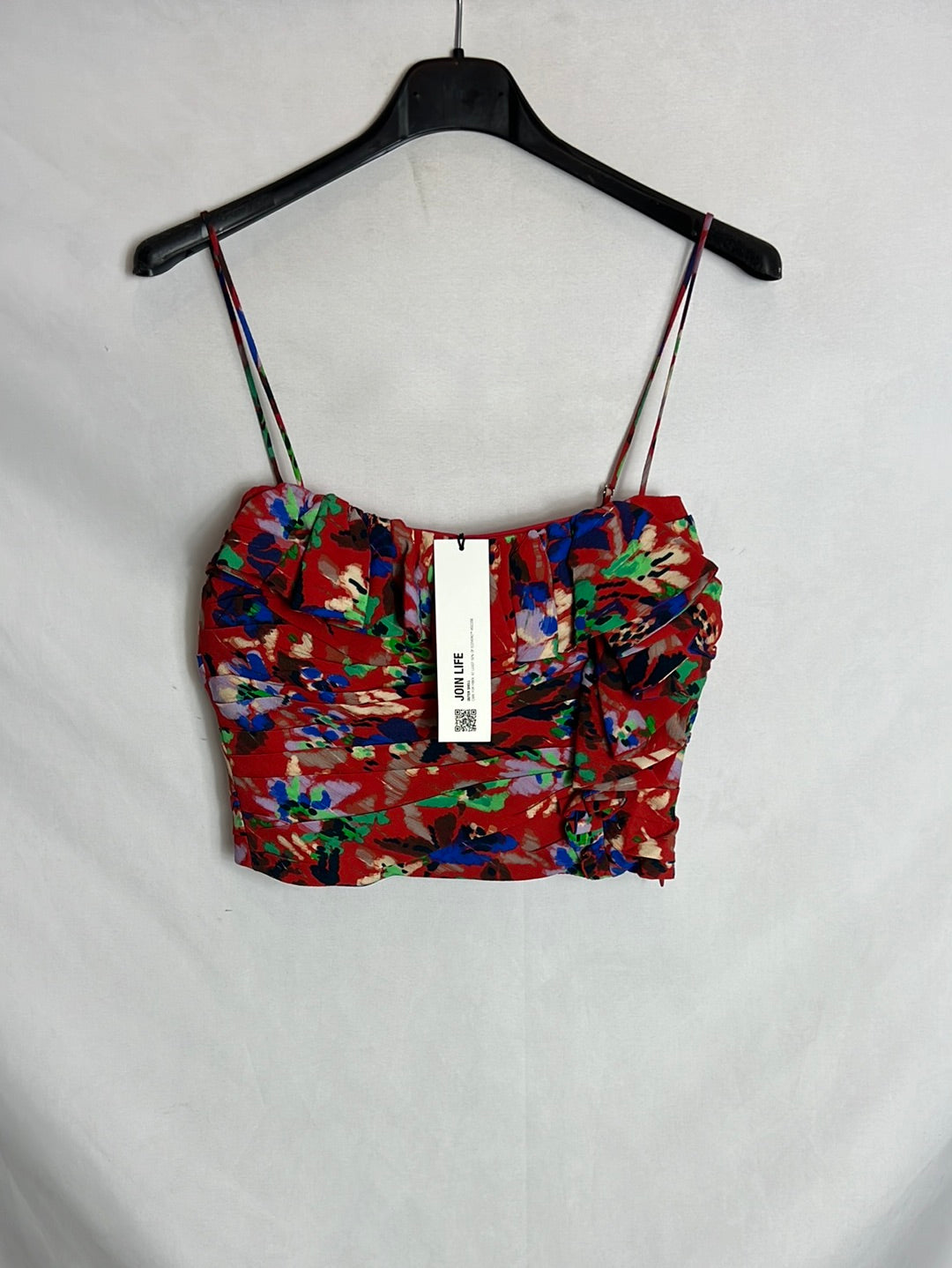 ZARA. Crop top rojo fruncidos. T S