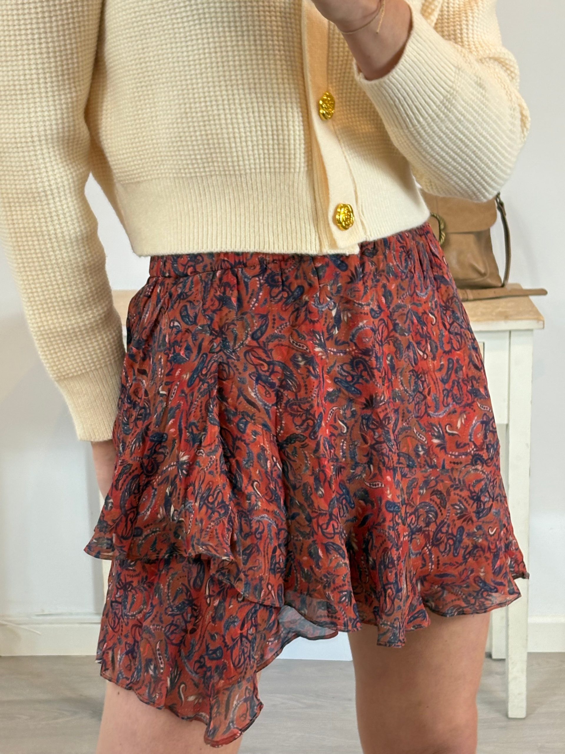 IRO. Falda corta teja fluida T.36