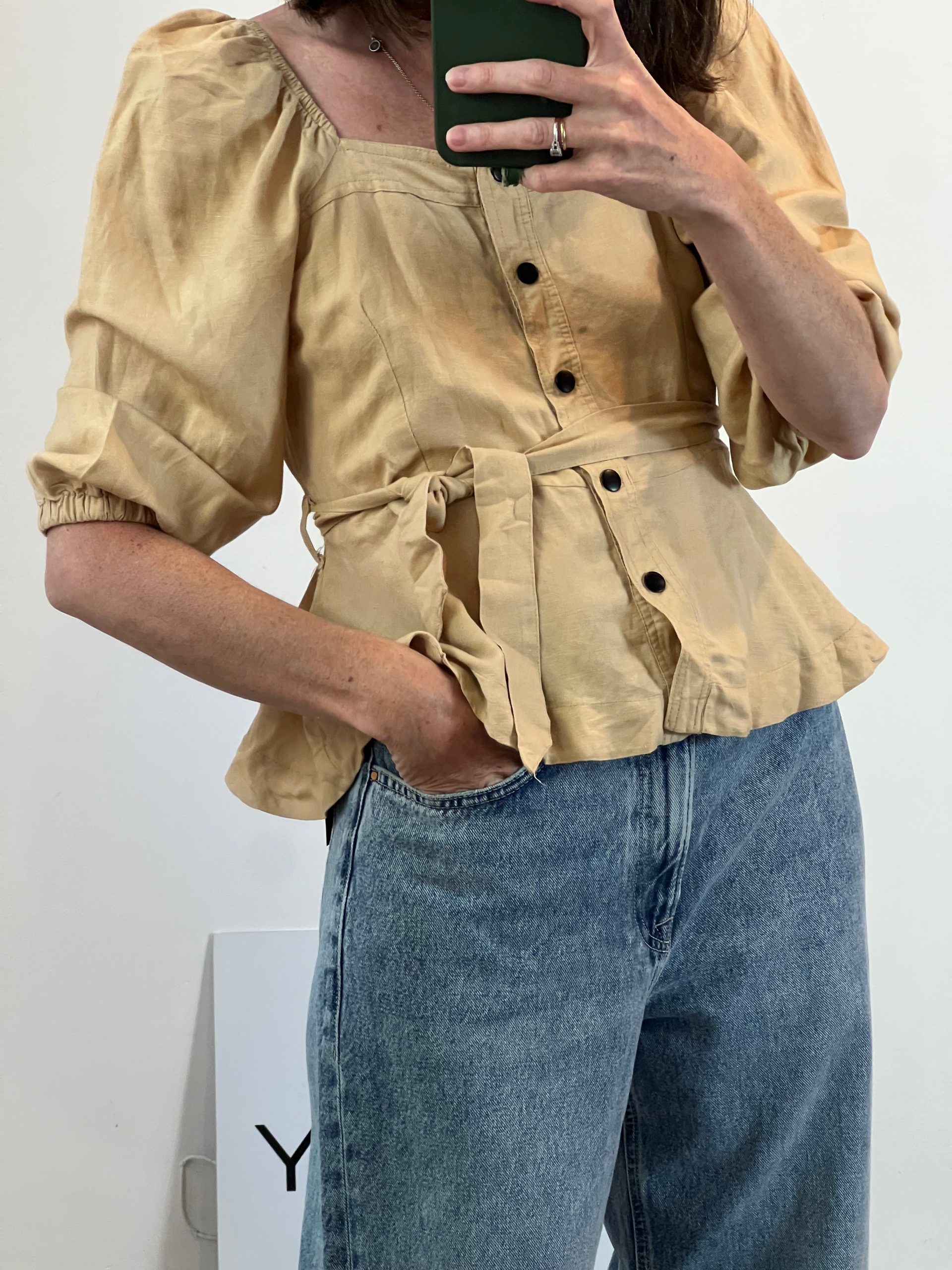 OYSHO. Top beige lino T.s