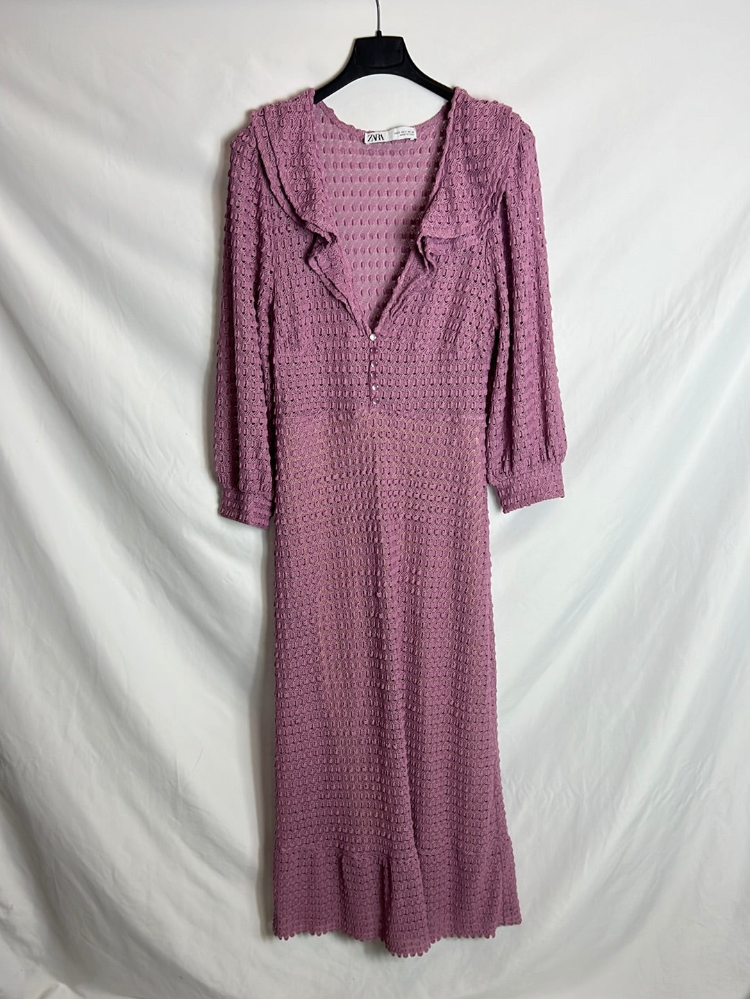 ZARA. Vestido textura malva. T S