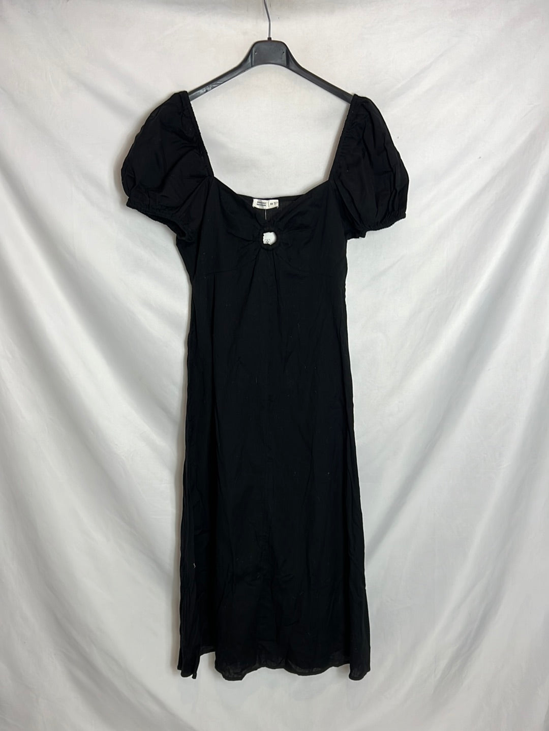 Vestido negro algodón y Lino midi. T 38