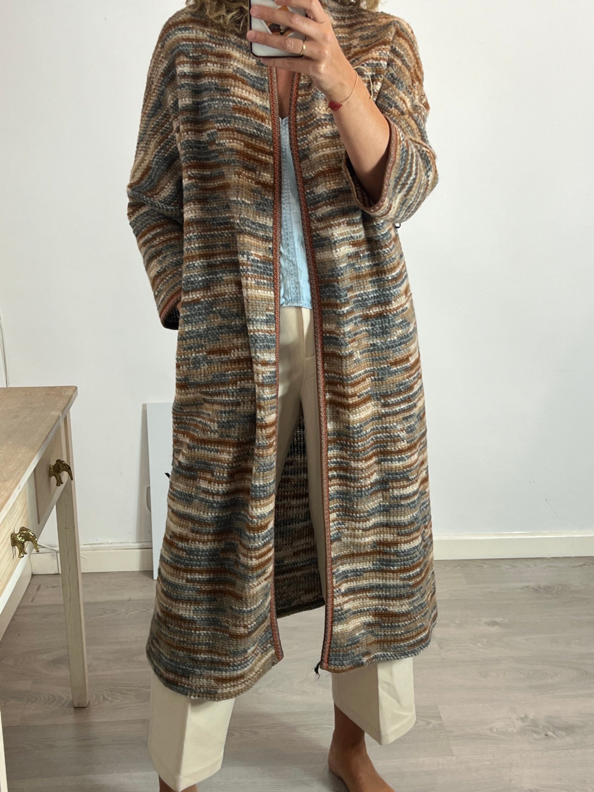 MARGOT. Chaqueta larga punto tonos tierra. T 12 (M/L)