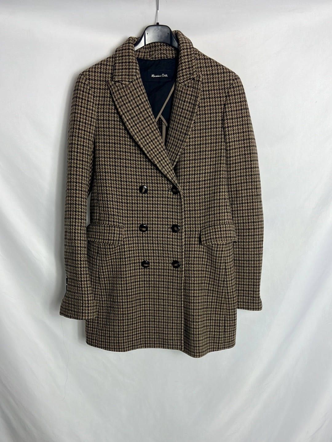 MASSIMO DUTTI. Abrigo pata de gallo lana. T38