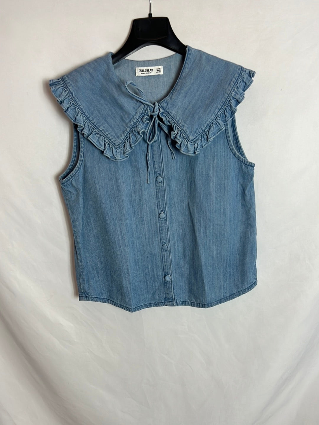 PULL&BEAR. Camisa denim cuello bebé T.m